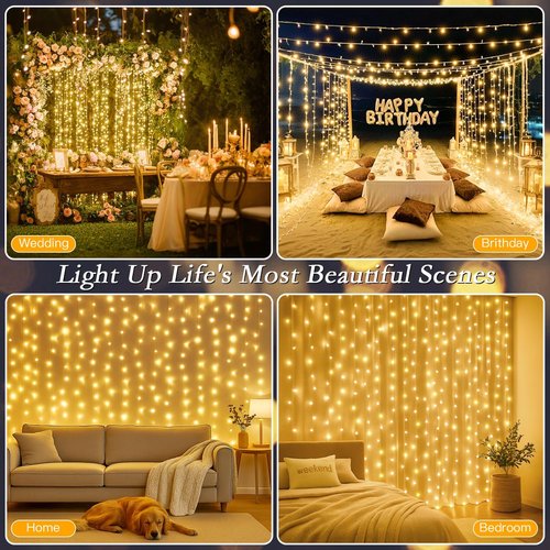 200 LED Curtain String Lights - Waterproof Fairy Lights with Timer & 8 Modes | 9.8 x 6.6FT for Indoor/Outdoor Decor