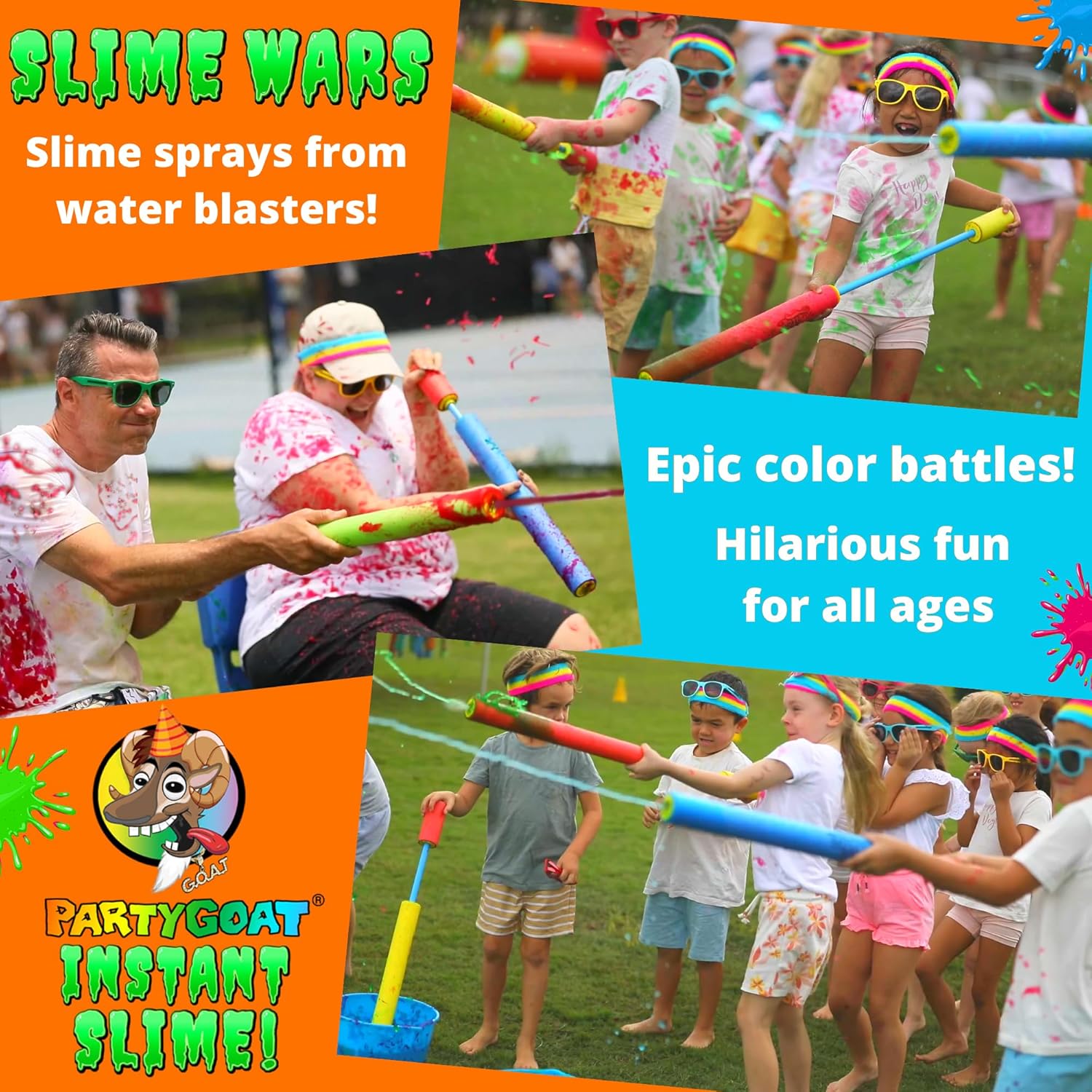 PARTY GOAT Bulk Instant Slime Powder - Create 40 Gallons of Fun Multicolor Slime for Blaster Guns & Color Events