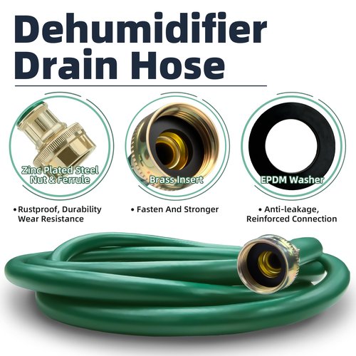 TT FLEX Burst-Proof Dehumidifier Drain Hose – 5 FT Green Rubber, 3/4" FHT, Heavy Duty, Flexible, Leak-Resistant for Efficient Water Drainage,CUPC and NSF-61 Certificated