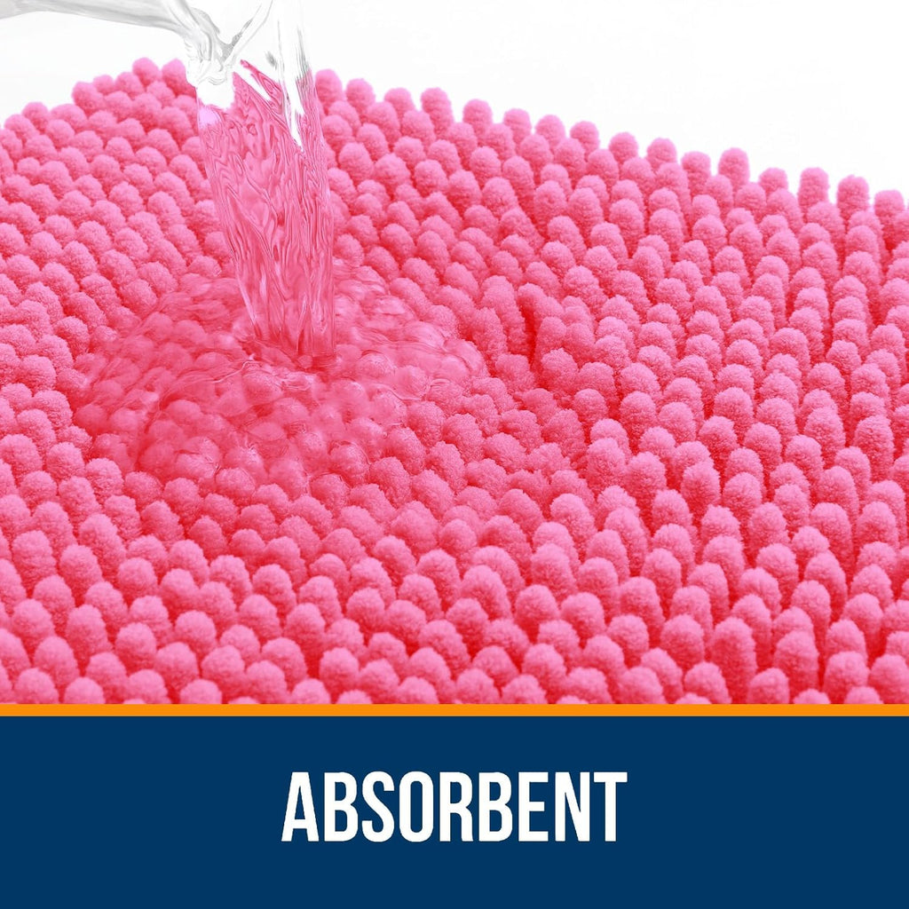 OLANLY Large Bath Rugs - Extra Soft Chenille, Quick Dry & Machine Washable | 50x30, Hot Pink