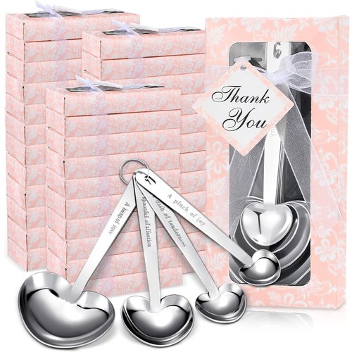 Yinder 50 Set Heart Shaped Measuring Spoons Wedding Favors for Guests Measuring Spoon Favors Gift with Gift Box and Thank You Card for Wedding Bridal Shower Baby Shower Birthday Souvenirs(Pink)
