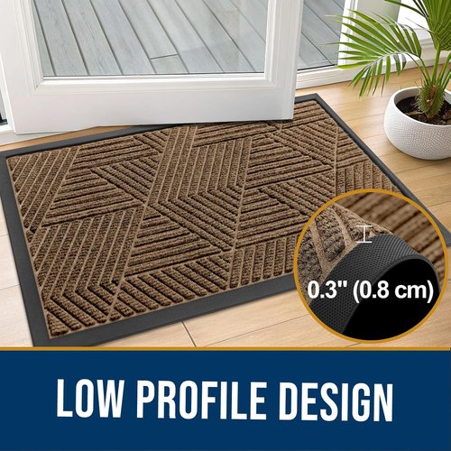Kitinjoy Heavy-Duty Rubber Front Door Mat - Sturdy Dirt Trapper with Non-Slip Backing | 29.5x17 Inch, Brown