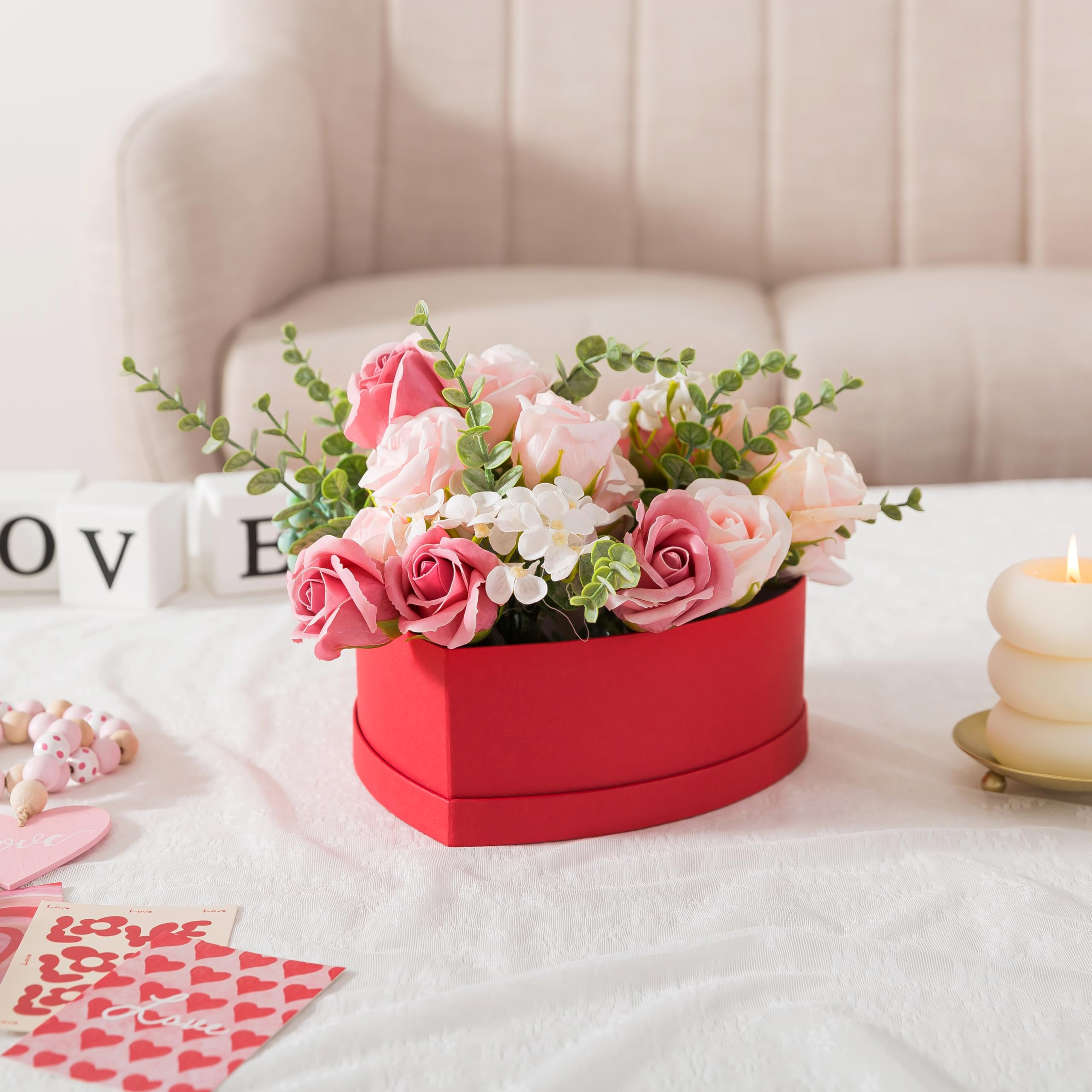 Soul & Lane Heart Shaped Boxes for Flowers - Set of 3 - Red, Large Cardboard Heart Gift Boxes for Presents with Lids, Ideal for Valentine's Day, Mother's Day