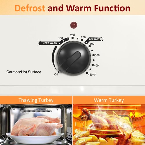 Sunvivi 18-Quart Roaster Oven with Self-Basting Lid, Electric Turkey Roaster Oven with Removable Pan and Rack, Stainless Steel, White