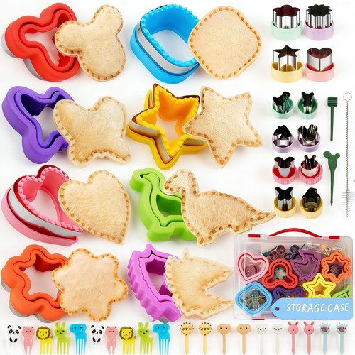 Uncrustable Sandwich Cutter with Storage Container, Sandwich Cutters for Kids Lunch & Bento Box, 43 Pcs Sandwich Cutter and Sealer Set, Fun Sandwich Cutters Shapes for Boys Girls