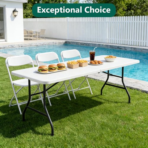 Heavy Duty 6ft Folding Table by [Brand Name] - Portable, 300 lbs Capacity, Reinforced Steel Legs, Ideal for Events & Camping - White