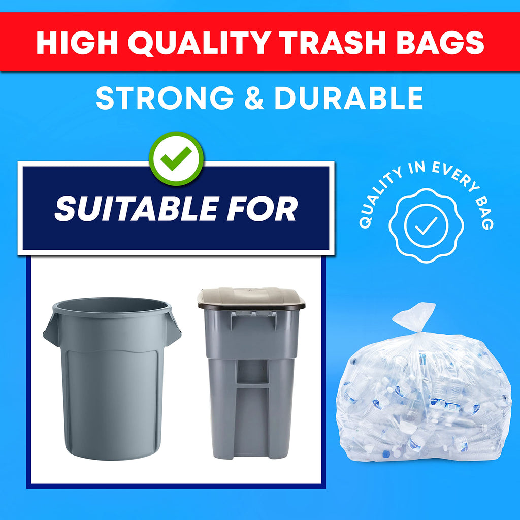 Veska 30-33 Gallon Clear Trash Bags Heavy Duty (Value Pack 100 Bags w/Ties) Large Clear Plastic Recycling Garbage Bags. Large Trash Bags 30+, 32 Gallon