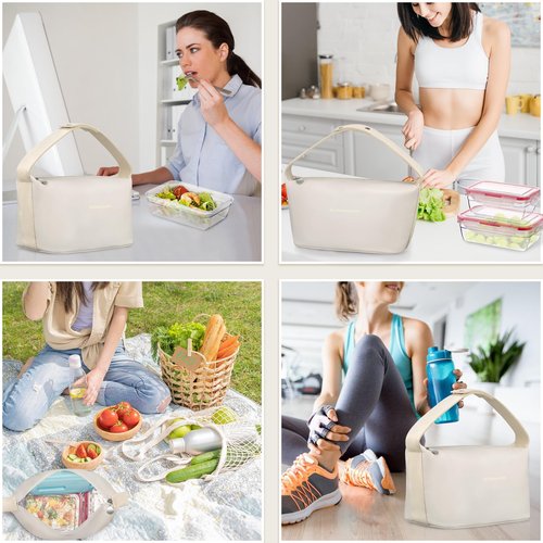wiwens Lunch Bag Set For Women Insulated Leather Woman Lunch Bag With 2 Lunch Box Containers Spoon and Ice Pack Leakproof Reusable High Capacity Lunch Tote Bags for Work, Travel, Outdoor