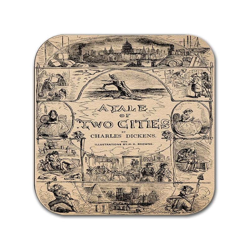 Six Dickens Coasters Set - Oliver Twist & Other Classic Novel Designs, 4" Square