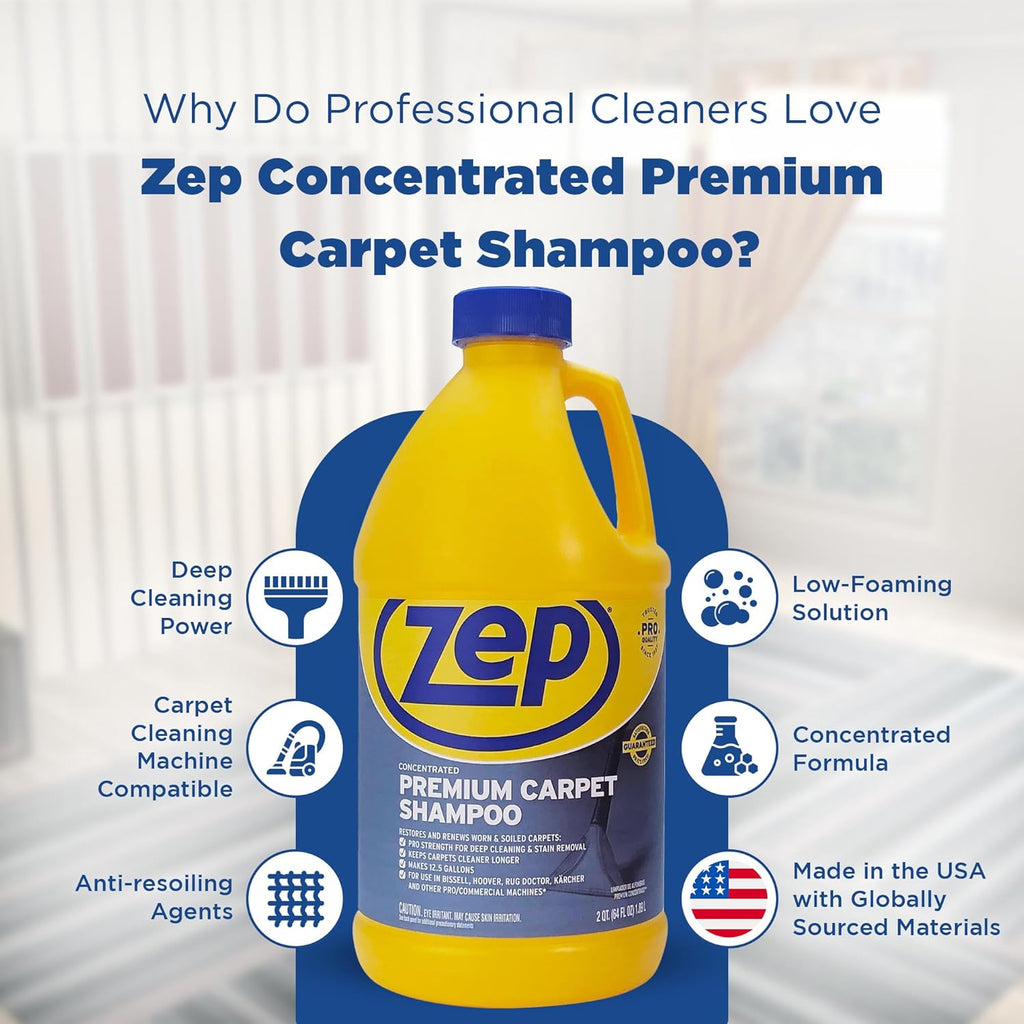 Zep Shampoo | Premium Carpet Cleaner - 64 Oz Bottle for Deep Cleaning and Stain Removal
