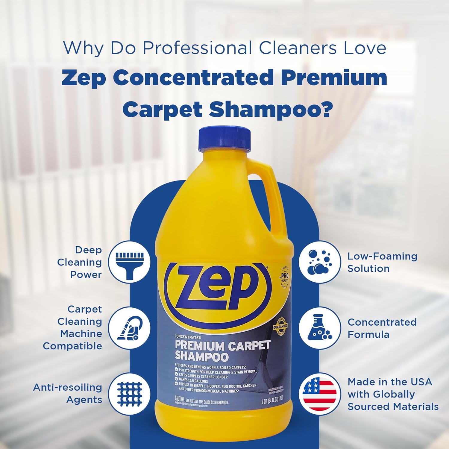 Zep Shampoo | Premium Carpet Cleaner - 64 Oz Bottle for Deep Cleaning and Stain Removal