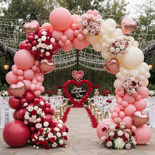 131Pcs Burgundy Red and Pink Valentines Balloons Arch Kit with Ivory & Rose Gold Heart Shaped Foil Balloons - Birthday, Proposal, Valentine's Day Decorations, Mother's Day, Wedding, Party Backdrop