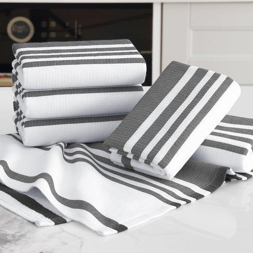 Homaxy Premium Kitchen Towels - Highly Absorbent Cotton Dish Towels | 6 Pack, 18”x28”, Black Stripe & Terry