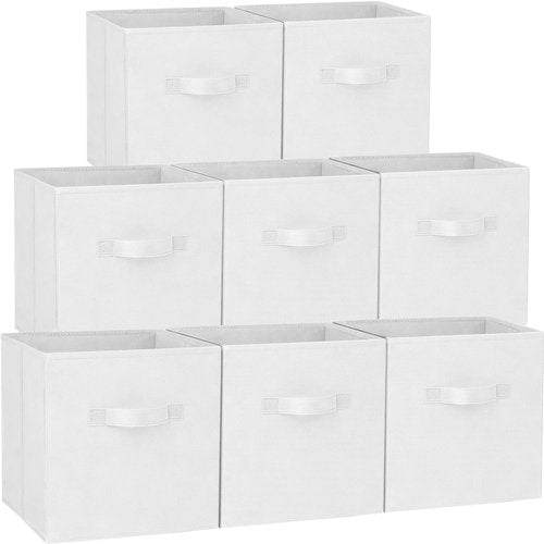 Criusia Storage Cubes - 11-Inch Heavy-Duty Fabric Bins for Closet Organization | 8-Pack Collapsible Baskets (White)