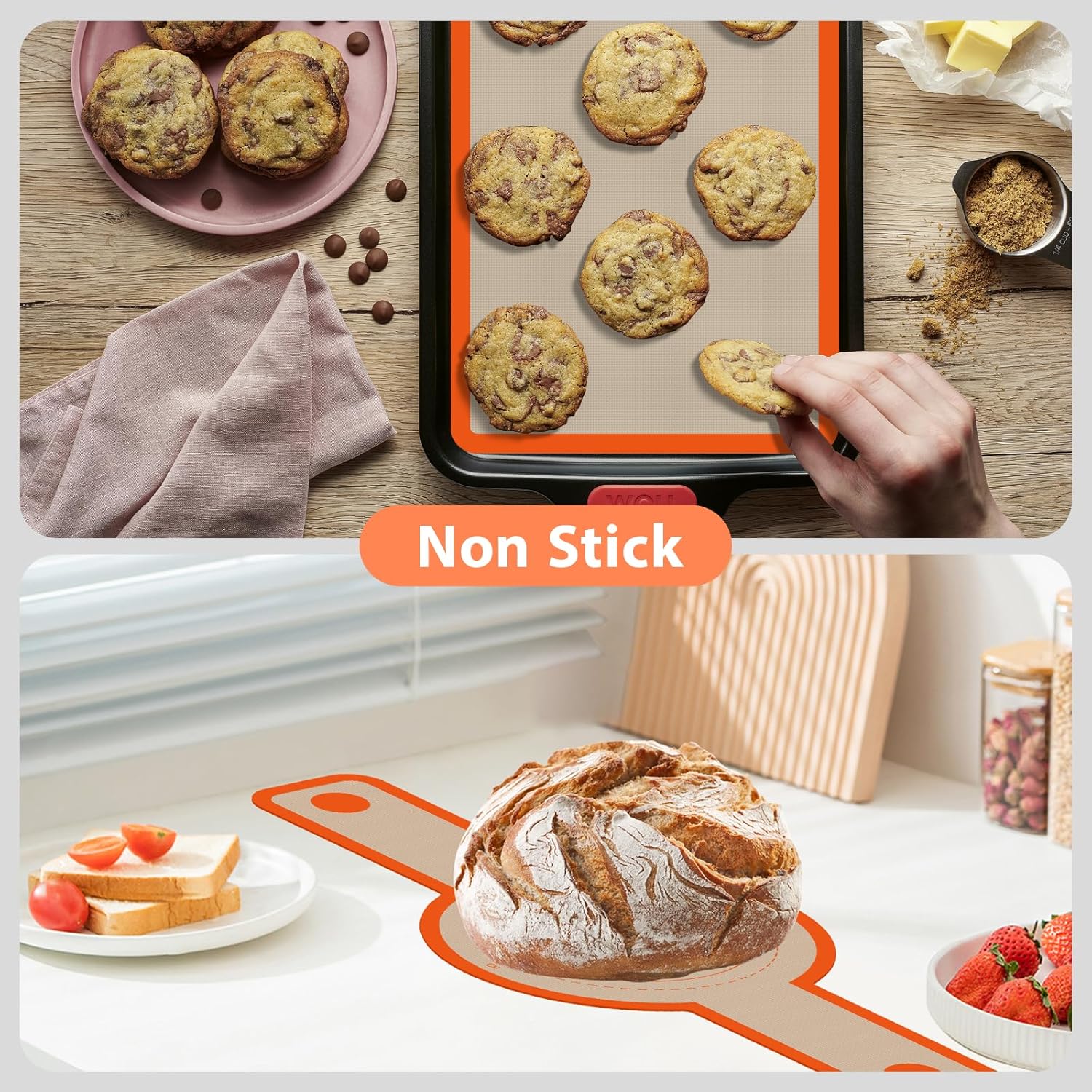 Skiennix Silicone Baking Mat Set - Nonstick Reusable Bread Sling & Loaf Pan Liners | Perfect for Macarons & Pastry