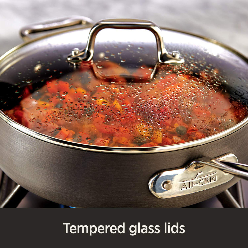 All-Clad HA1 Hard Anodized Nonstick Glass Lid Set 10, 12 Inch Pots and Pans, Cookware Black