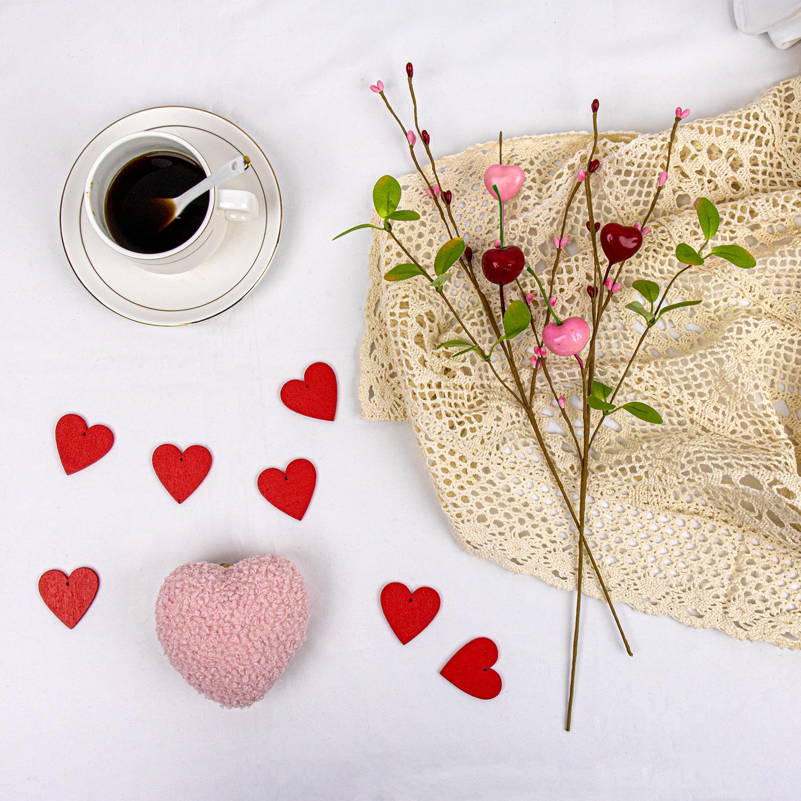 Yawwind 12 PCs Valentine Table Centerpieces 17 Inches Valentines Picks Valentines Day Floral Stems Romantic Heart Flower Picks with Cherry for Gift Vase Table Centerpiece Wedding Indoor Decor