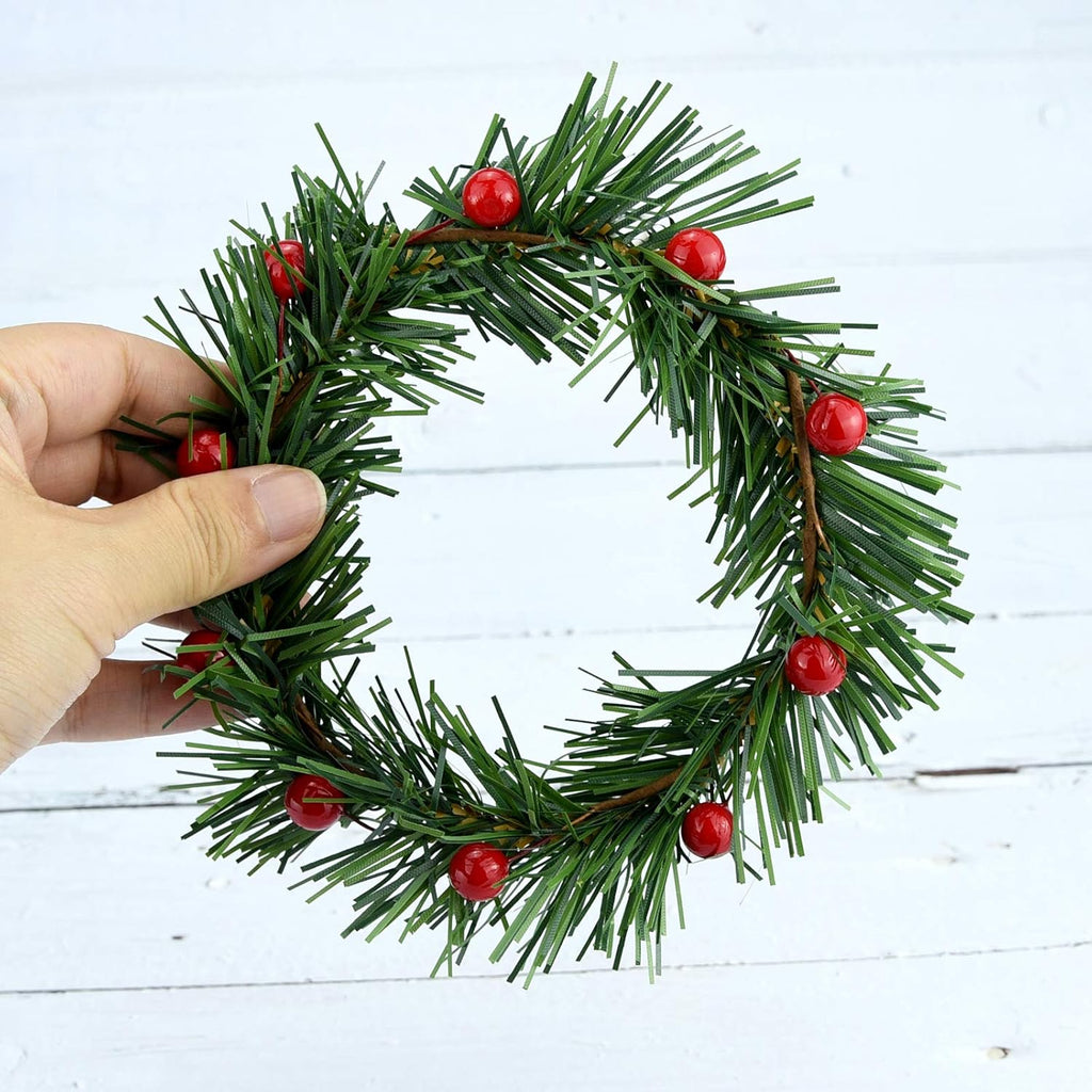 Lystaii Christmas Candle Rings - 10pcs Red Artificial Berry Wreaths for Holiday Table Decor | Large Size