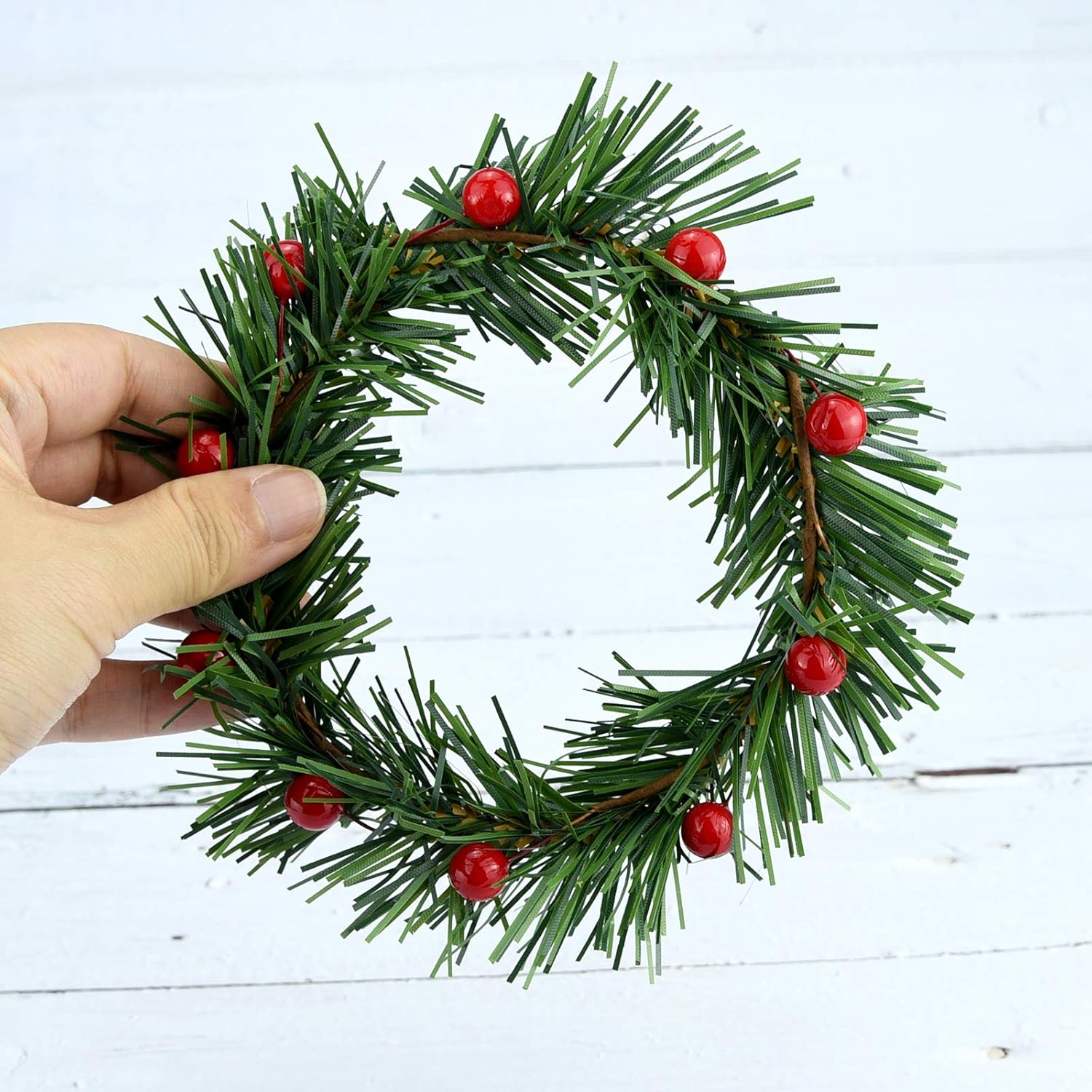 Lystaii Christmas Candle Rings - 10pcs Red Artificial Berry Wreaths for Holiday Table Decor | Large Size