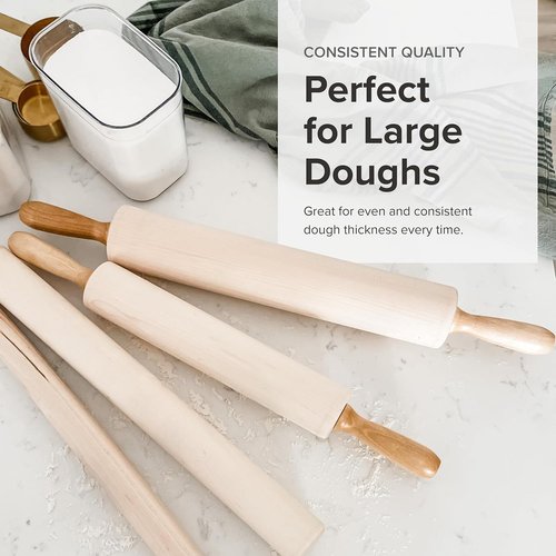 Frieling Rolling Pin - 2.75" x 15" Natural Wood Dough Roller with Nylon Bushings for Smooth Baking