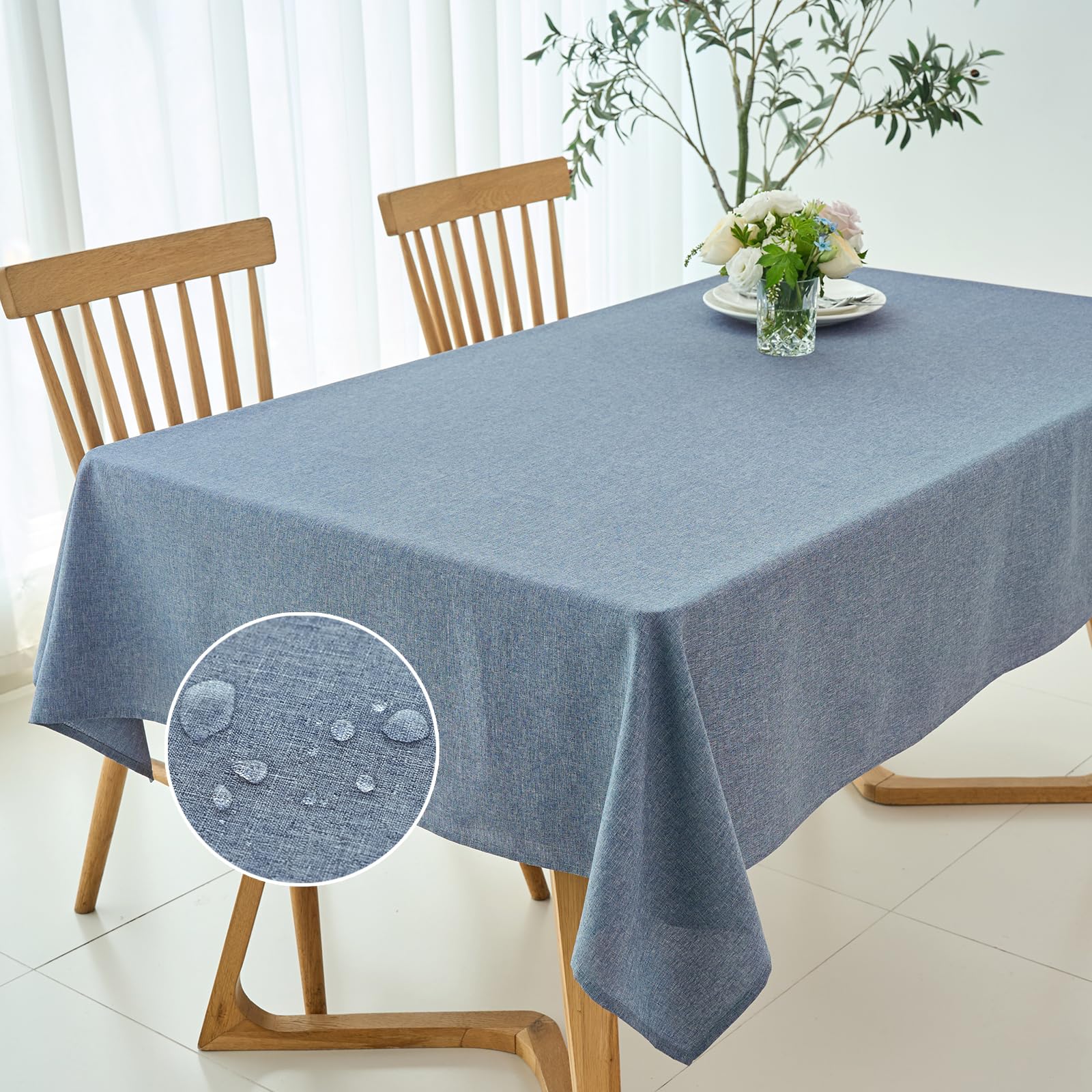 maxmill Rectangle Linen Textured Tablecloth Waterproof Spillproof Wrinkle Free Washable Fabric Table Cloth Kitchen Dining Tabletop Decoration Table Cover for Holiday Party, 52 x 70 Inch, Demin Blue