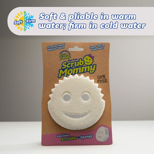 Scrub Daddy Dual-Sided Sponge and Scrubber- Scrub Mommy Dye Free - Scratch-Free Scrubber for Dishes and Home, Odor Resistant, Soft in Warm Water, Firm in Cold, Deep Cleaning, Dishwasher Safe, 1ct