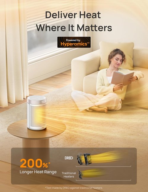 DREO Portable Electric Space Heater - 1500W PTC Ceramic with Thermostat, Remote & Digital Display | 12H Timer