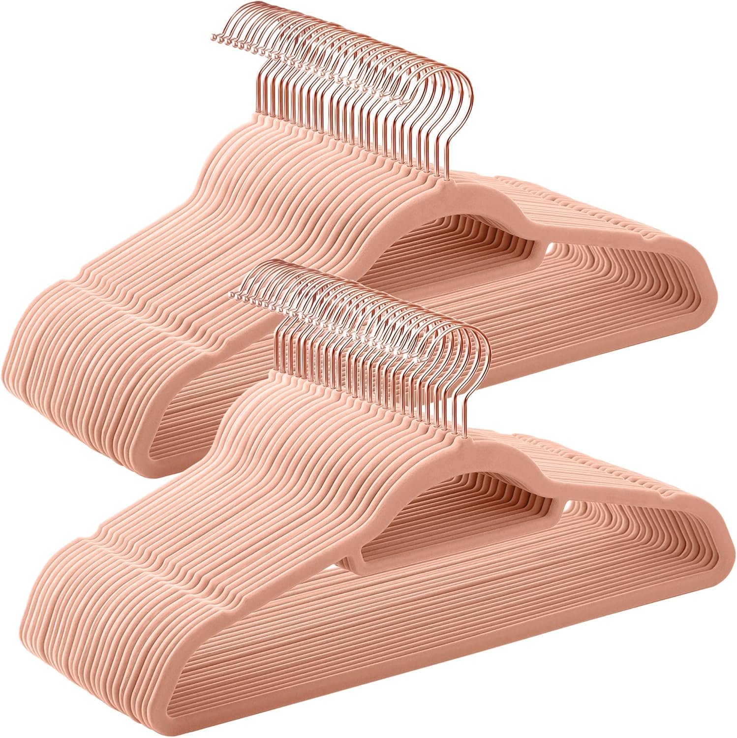 SONGMICS Velvet Hangers - Set of 50 Non-Slip Clothes Hangers with Rose Gold Swivel Hook | Coral Pink, 17.1-Inch