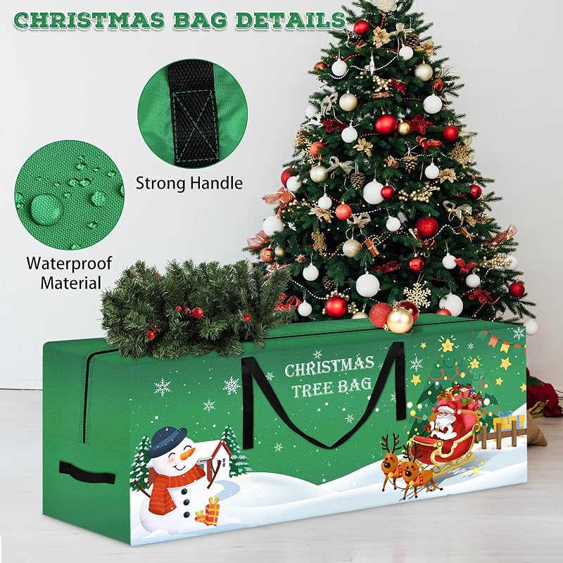 Christmas Tree Storage Bag 7.5 Ft Large with Reinforced Handles & Dual Zippers – 50" x 16" x 20" Green
