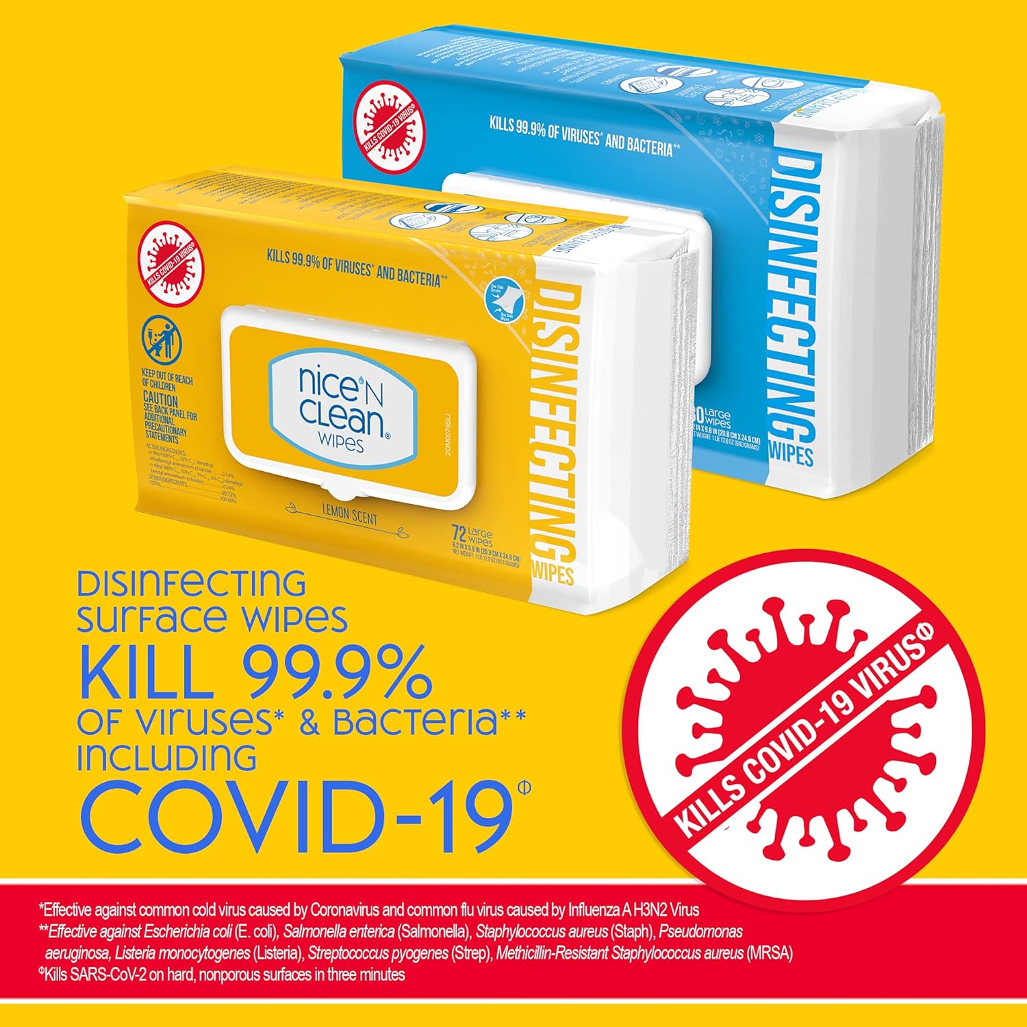 Nice 'N Clean Disinfecting Surface Wipes 304ct - Fresh Lemon Scent for Home & Kitchen Cleaning
