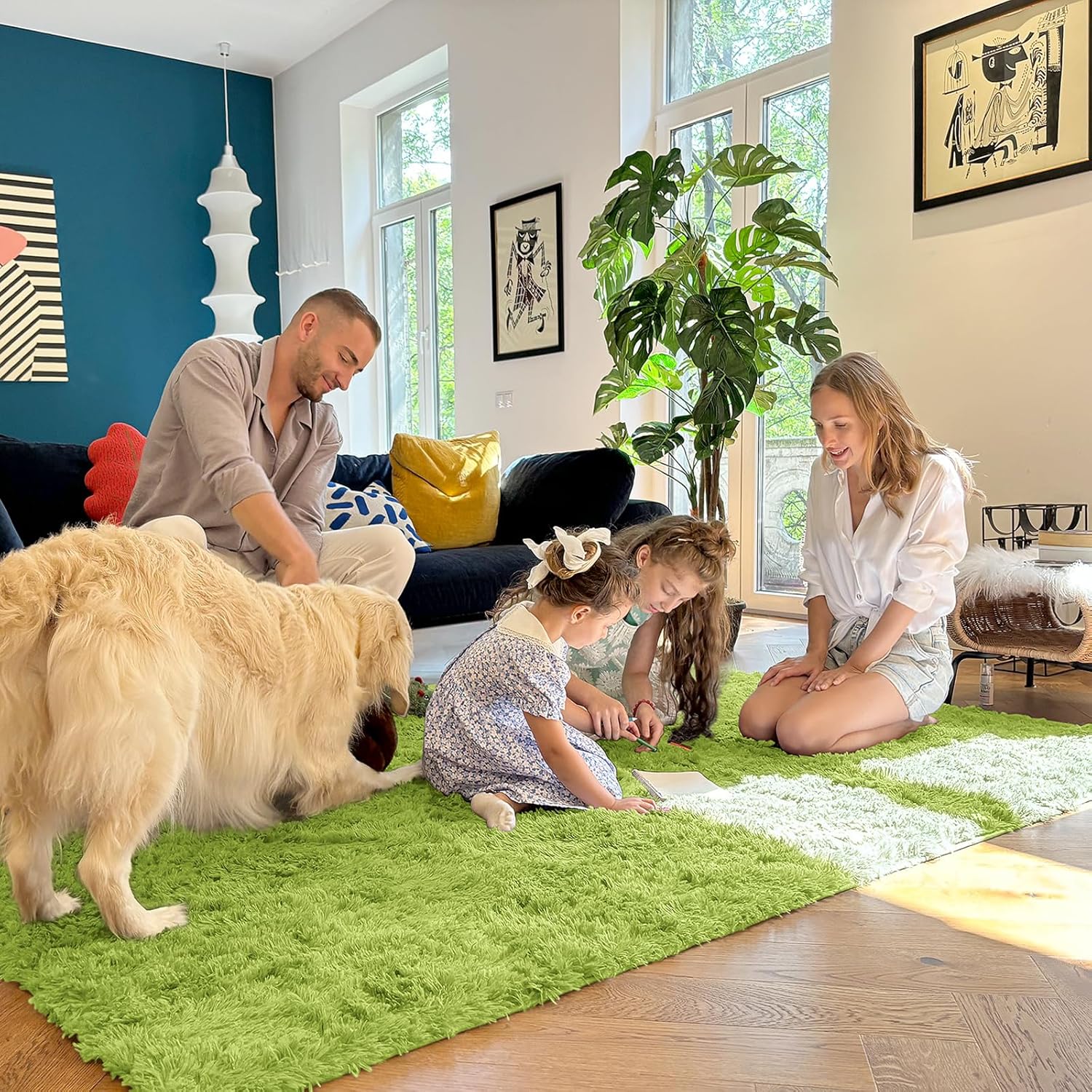 OLANLY Machine Washable 2x6 Runner Rug - Soft Fluffy Shaggy Design for Bedroom & Hallway | Grass Green