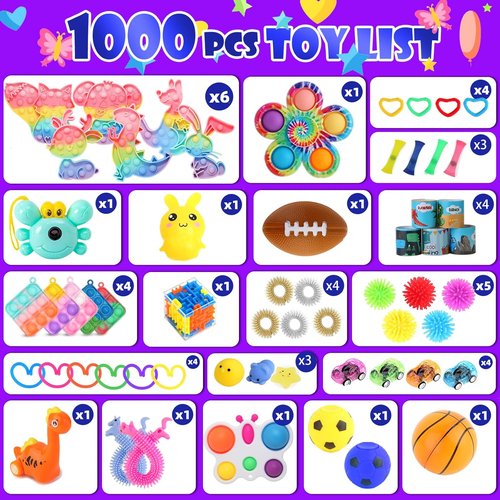 Fidget Toys Pack by [Brand Name] - 1000 Pcs Bulk Party Favors for Kids | Stress Relief & Fun