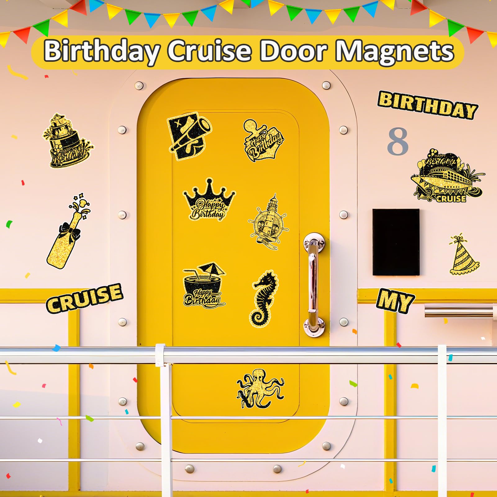 28 PCS Birthday Cruise Door Magnets, Cruise Door Decorations Magnetic Birthday Door Decoration Cruise Ship Essentials Reusable Funny Fridge Magnet Cabin Magnet Door Decor Car Cabin Red,White,Blue