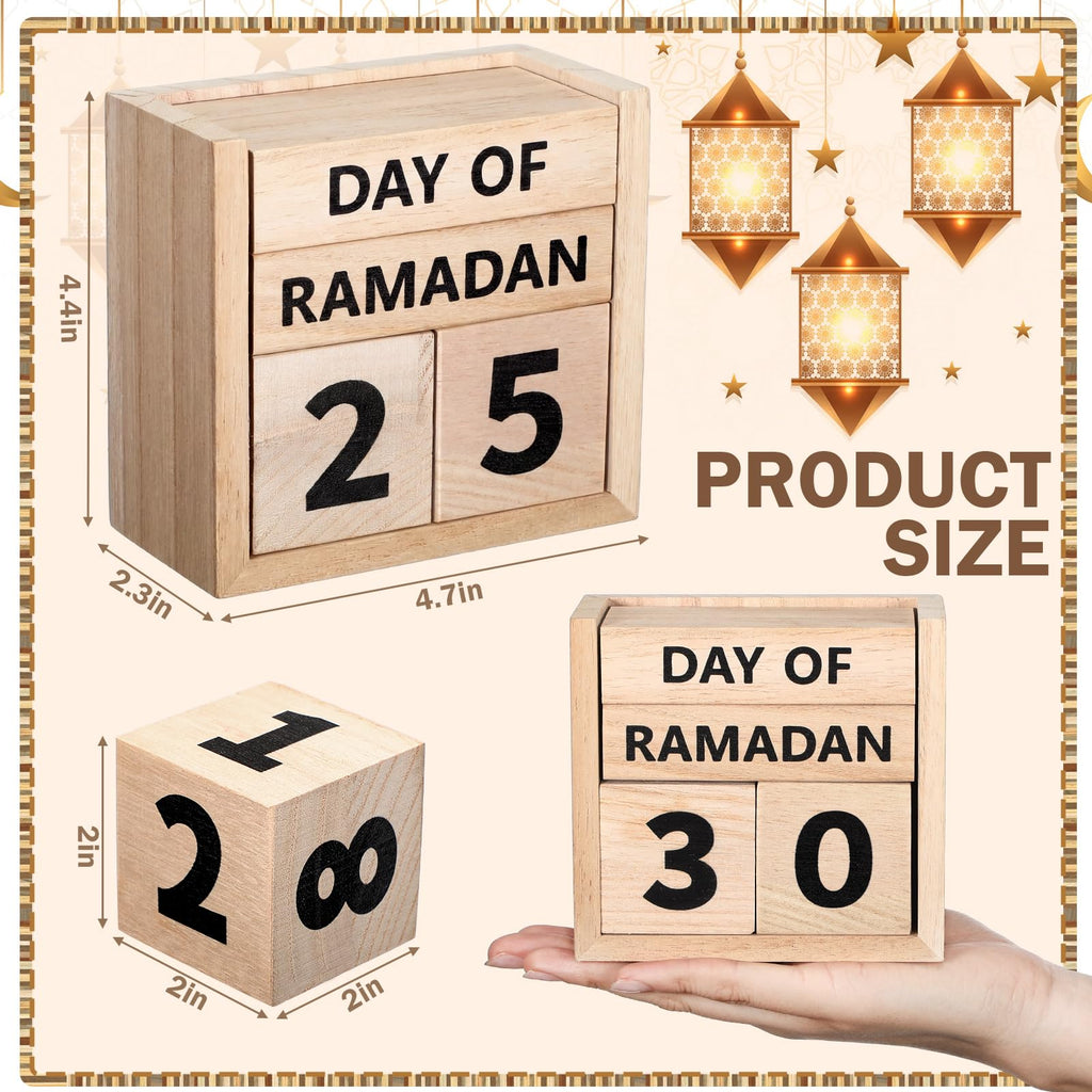 Tinlade Ramadan Countdown Calendar 2026 Wooden Ramadans Decorations for Home Wood Perpetual Block Calendar Ramadan Gift for Kid Farmhouse Eid Mubarak Ramadans Advent Calendars for Desk Table(Beige)