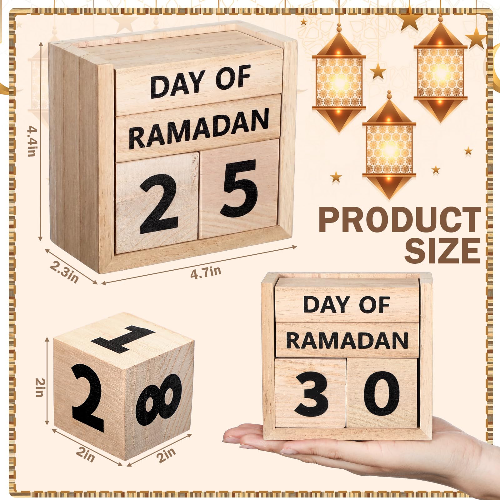 Tinlade Ramadan Countdown Calendar 2026 Wooden Ramadans Decorations for Home Wood Perpetual Block Calendar Ramadan Gift for Kid Farmhouse Eid Mubarak Ramadans Advent Calendars for Desk Table(Beige)