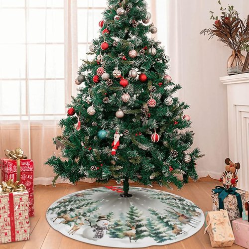Christmas Tree Skirt 48 Inch, Christmas Tree Ornaments, Rustic Xmas Tree Snowman Skirts Mat for Home Decor Xmas Party Tree Holiday Decorations Indoor
