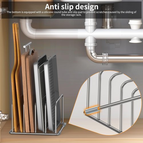 LAEMYFYRE Cutting Board Holder Stand, Chopping Board Organizer Rack with 304 Stainless Steel, Cookie Sheet Storage Organizer, 1.0 & 1.2 Inch Wide Slots (1 Pack)