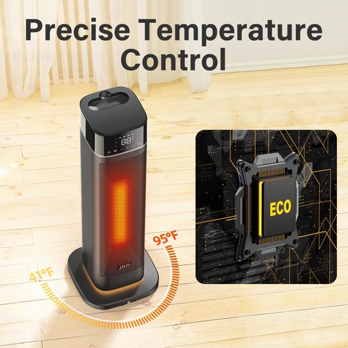 24" Space Heater, JRD Fast Heating Portable Electric Heater with Remote, Night Light, 80° Oscillation,4 Mode, Overheat&Tip-Over Protection, Ceramic Heat for Bedroom Office Indoor