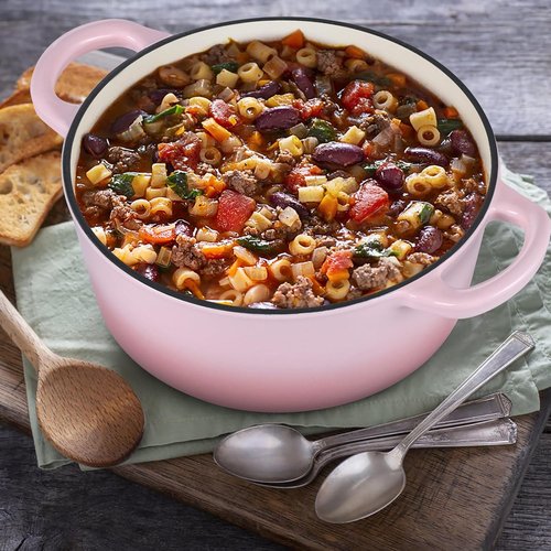 E-far 3 Qt Enameled Cast Iron Dutch Oven - Heavy Duty Nonstick Pot for Baking, Stews & Roasting - Pink
