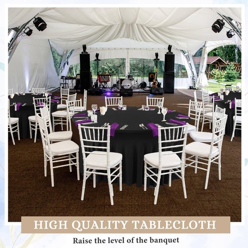 Preboun 6 Pack 4 Ft/ 48 Inch Spandex Round Tablecloths Wrinkle Free Stretchy Round Table Clothes for Table Tablecloth with Skirt for Party Wedding Home Decoration Parties Banquet (Black)
