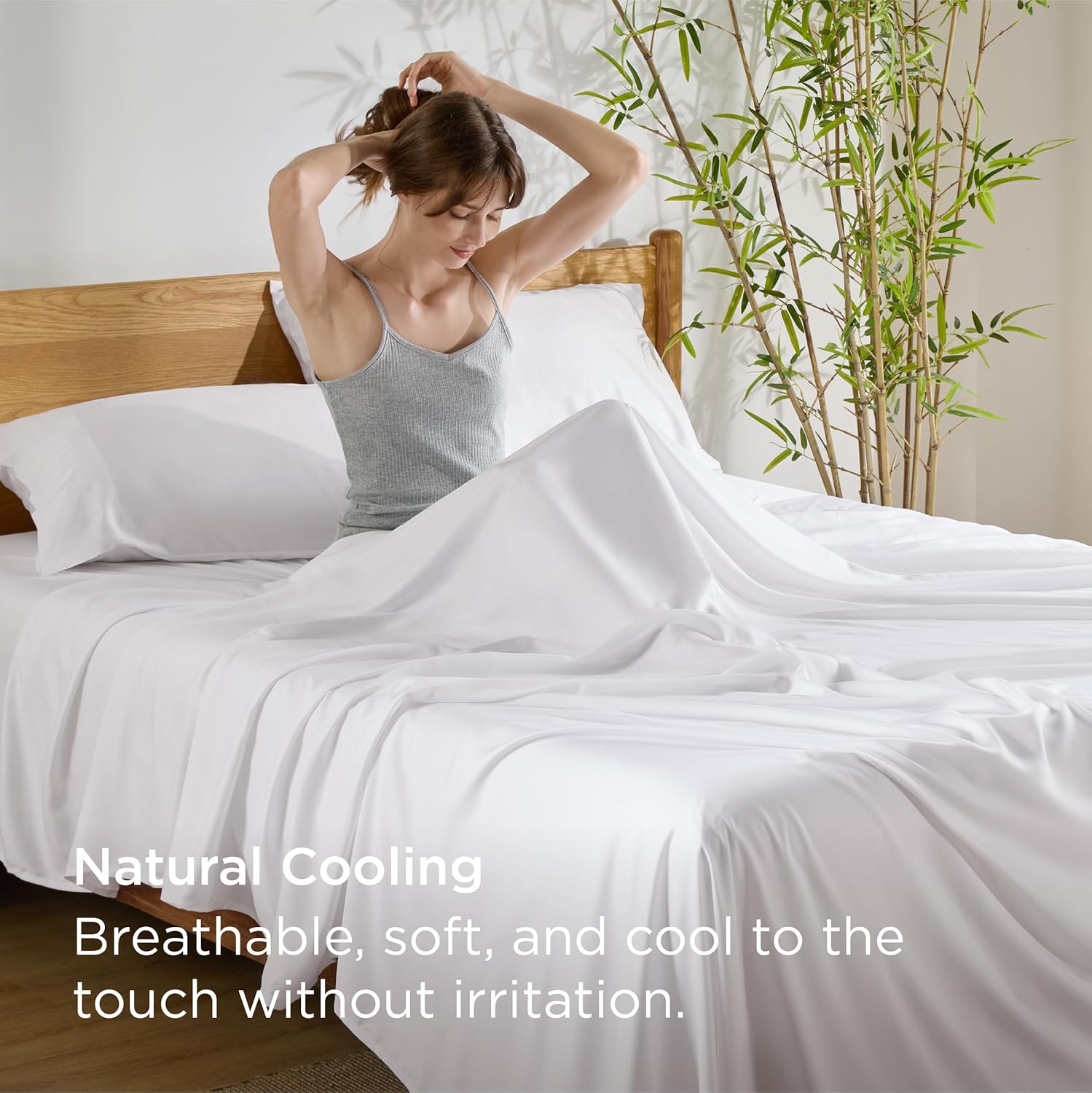 Bedsure King Size Sheet Set - Cooling Rayon Bamboo Sheets | Soft, Breathable & Luxurious White Bedding