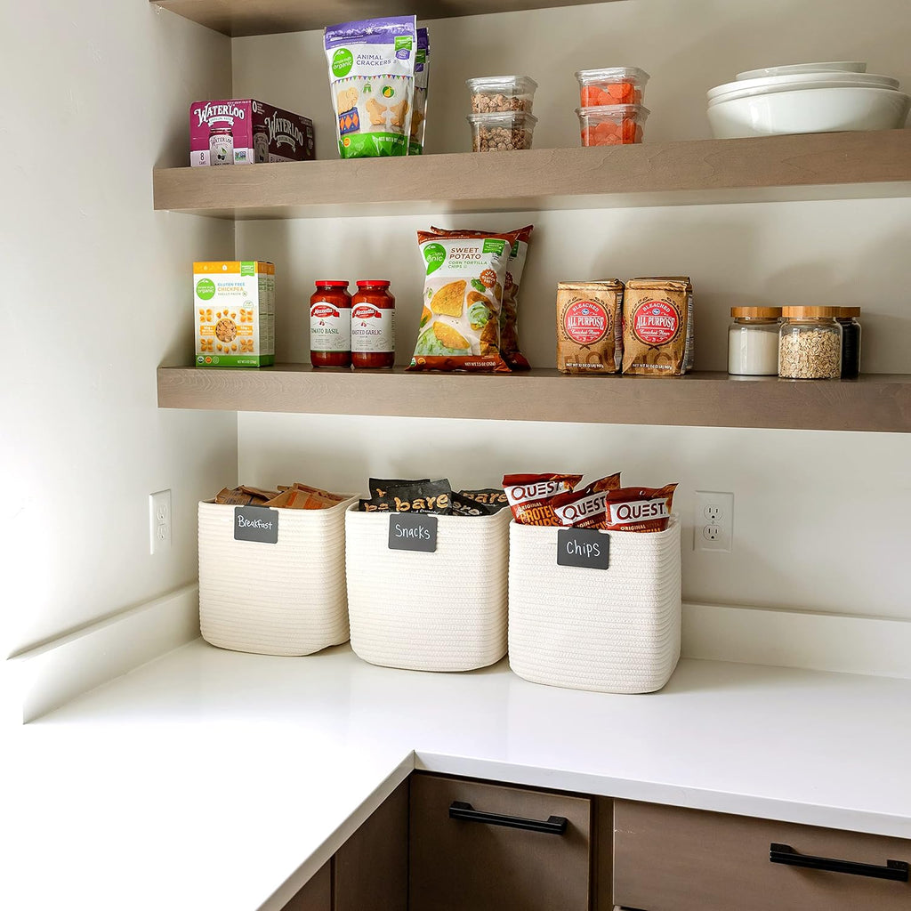 NaturalCozy Storage Cubes - 11 Inch Cotton Rope Baskets for Organizing | 3-Pack Square Storage Bins