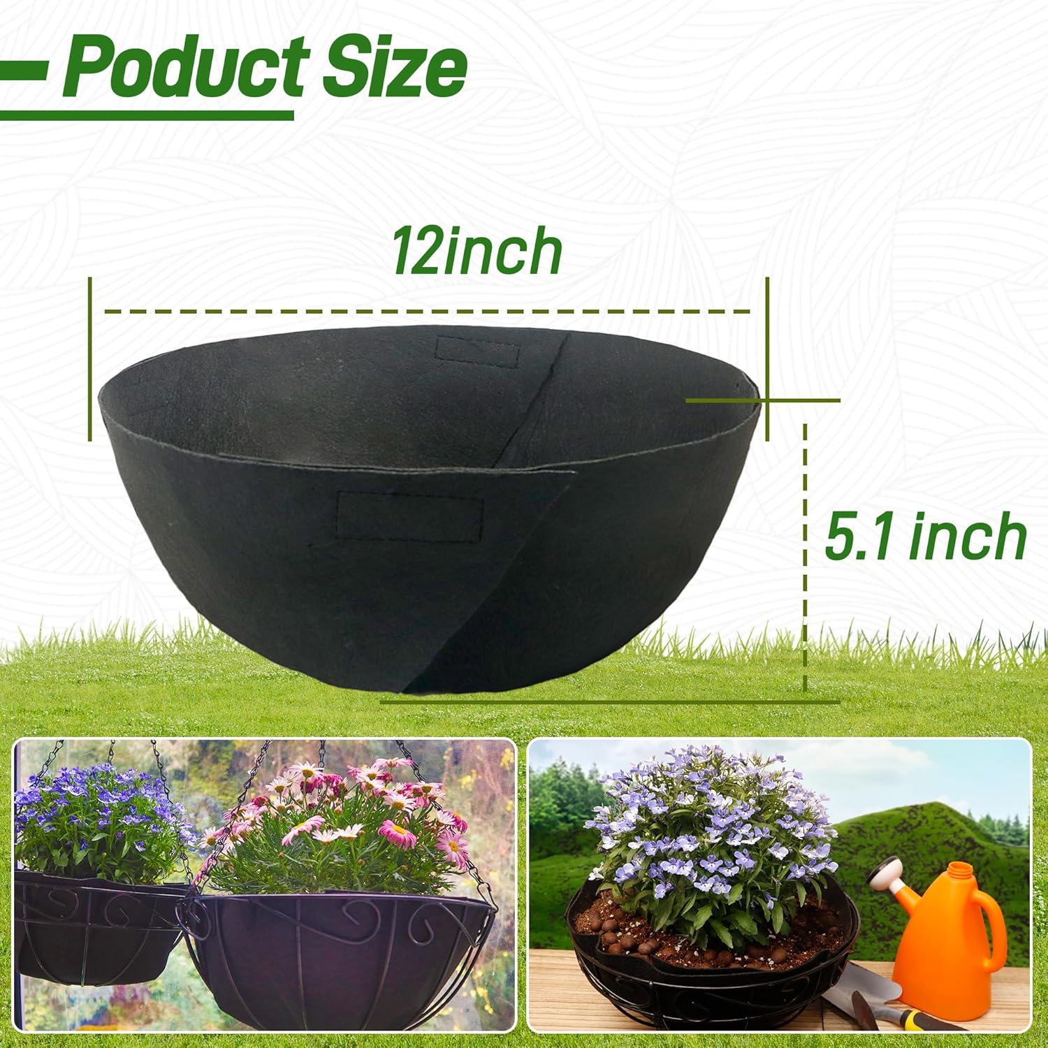 Skiennix 12-Inch Fabric Planter Basket Liners - Durable Felt Coco Fiber Replacement for Hanging Baskets