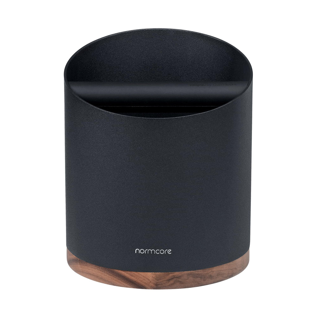 Normcore Espresso Knock Box - 1.8L Capacity, Holds 40–45 Pucks - Heavy-Duty Stainless Steel Coffee Grounds Bin with Removable Knock Bar and Walnut Non-Slip Base, Black