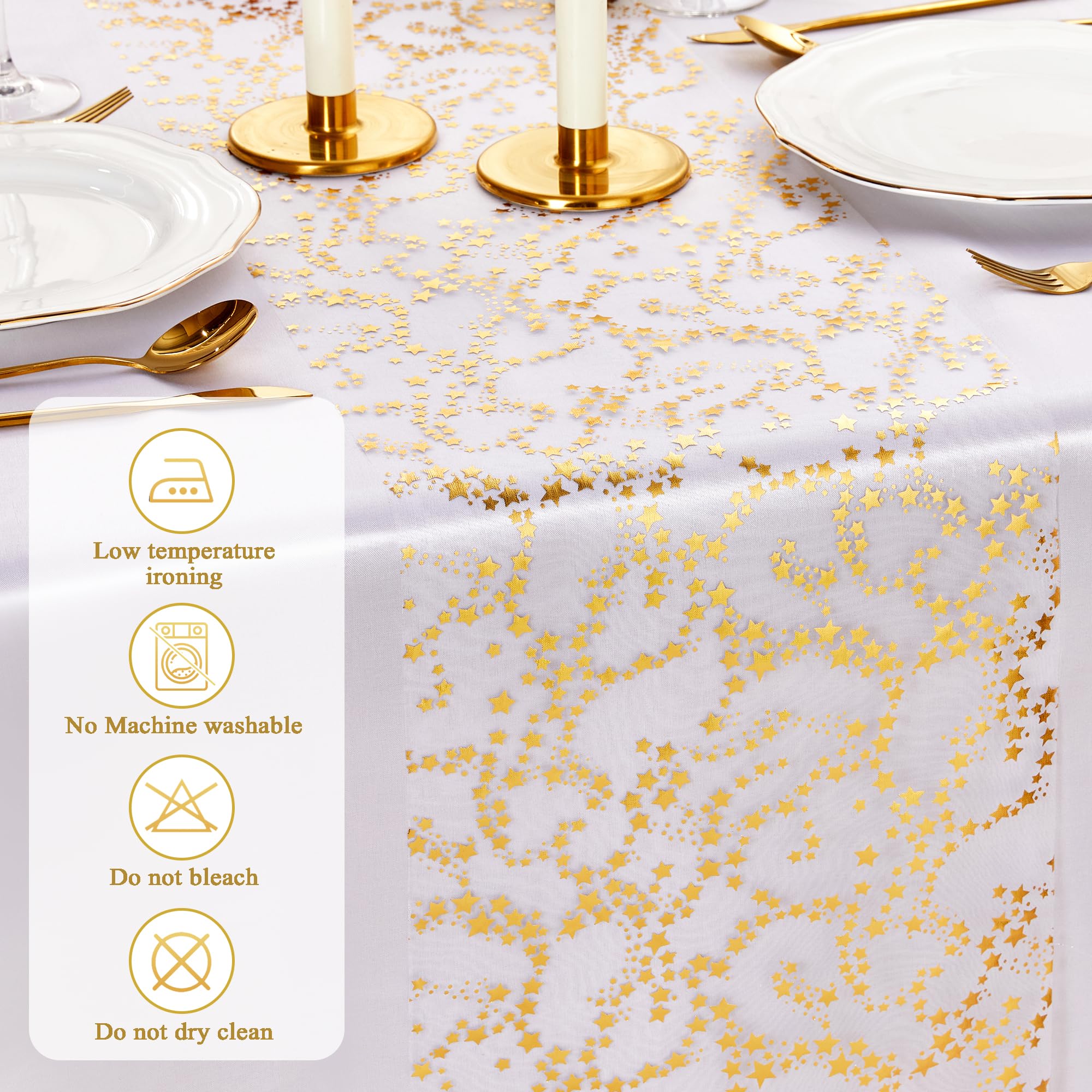 YATOJUZI Gold Table Runner Easter Table Decorations, 16 Ft Golden Star Sheer Chiffon Tulle Table Runners, Sequin Glitter Metallic Gold Foil Centerpiece for Wedding Anniversary Birthday Party
