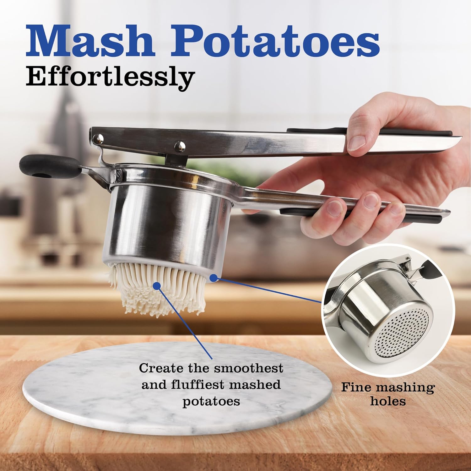 Mindful Design Potato Ricer - Heavy Duty 15oz Stainless Steel Kitchen Tool for Perfect Mashed Potatoes