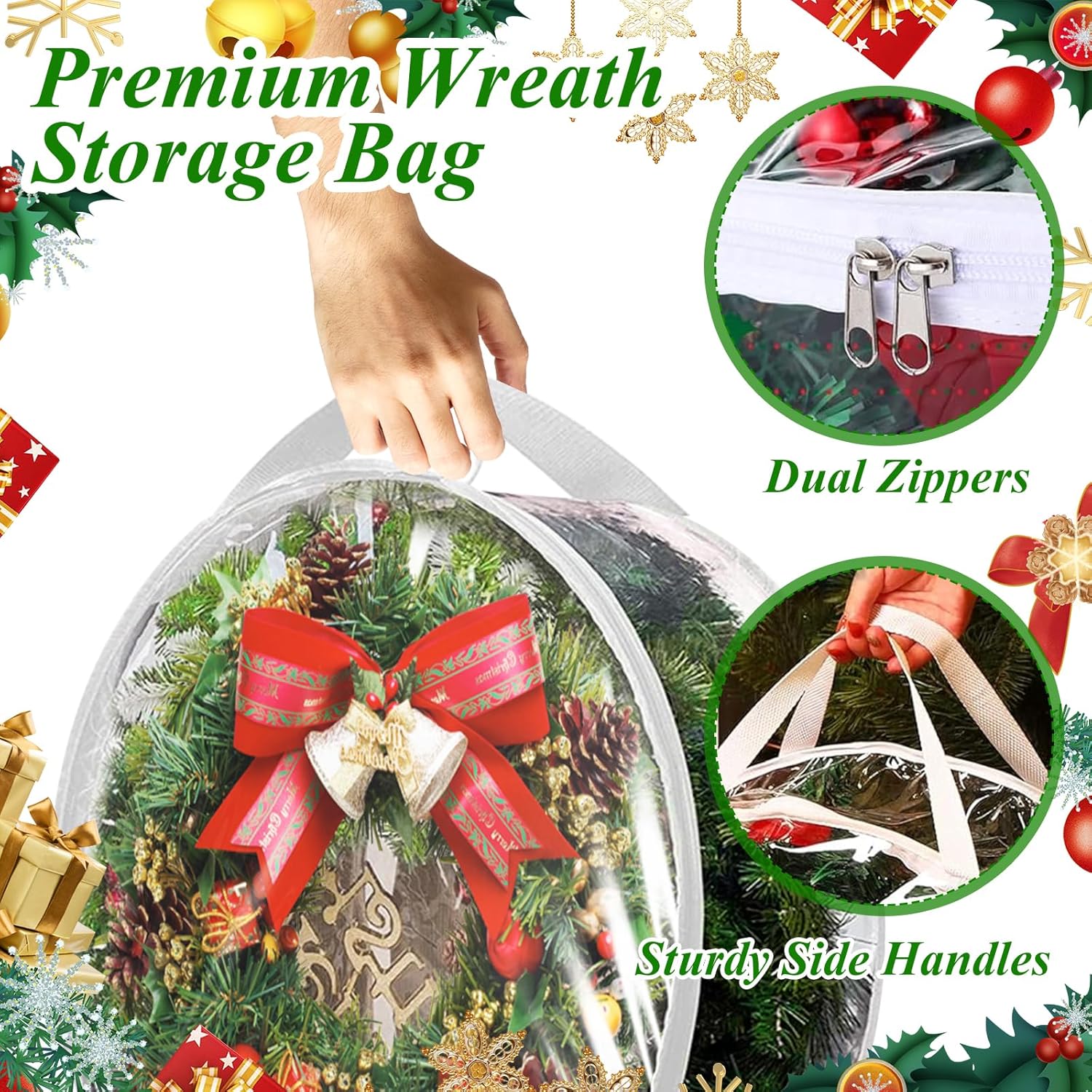 YAYODS Wreath Storage Container - Heavy Duty 30 Inch Bag with Clear Window for Christmas Decor | White