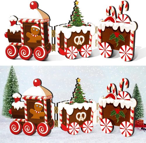 Jetec Gingerbread Train Decorations - Festive Wooden Centerpieces for Christmas Home Decor | Gingerbread Man Style