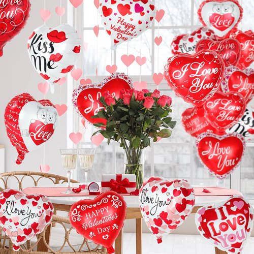 36 Pcs Valentine’s Day Heart Balloons, 18 Inch Heart Foil Balloons, Happy Valentine’s Day Romantic Love Mylar Balloon for Birthday, Engagement, Wedding, Anniversary Party Supplies