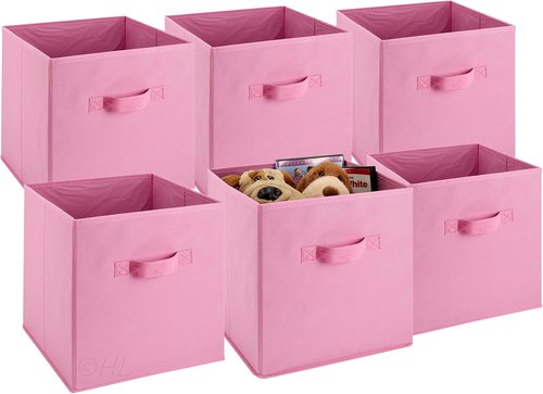 Handy Laundry 6-Pack Foldable Cube Storage Bins - Decorative Collapsible Organizers for Shelves & Closets (Pink)